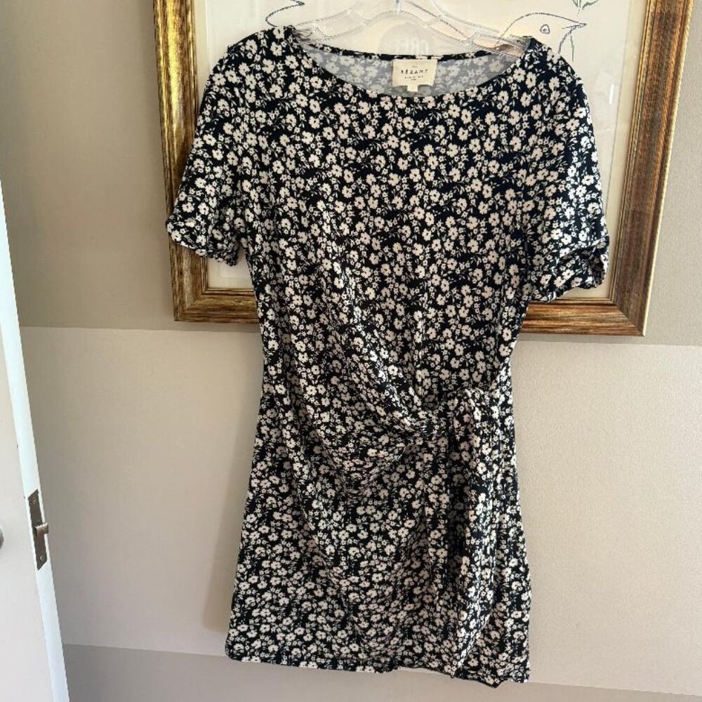 Sezane Black and White Floral Mini Dress